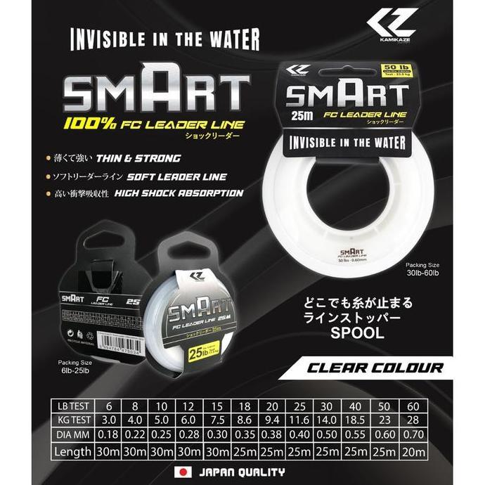 KAMIKAZE SMART 100% FLUOROCARBON LEADER - SENAR PANCING LEADER FC TERBAIK JAPAN QUALITY TALI SILUMAN