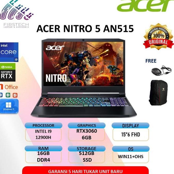 Goodseller- ACER NITRO 5 AN515 RTX3060 6GB I9 11900H 16GB 512SSD W11+OHS 15.6FHD
