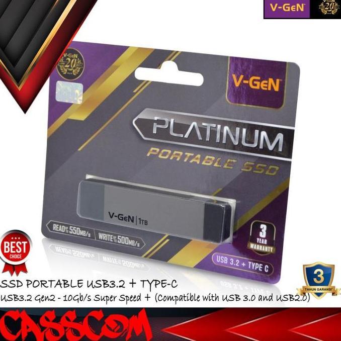 V-GeN SSD Portable Platinum 1TB USB 3.2 Type-C SSD External Vgen 1 TB