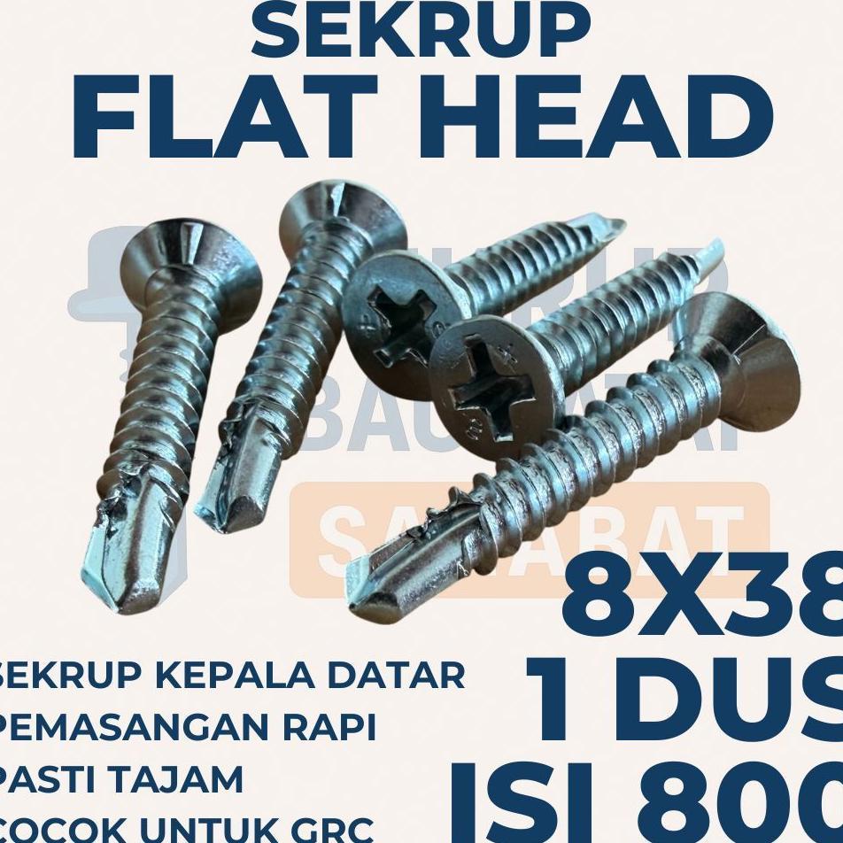 Sekrup Flat Head 3.8Cm 8X38 (1 Dus Isi 800 Pcs) - Sds Fh / Sekrup Grc / Sekrup Plafon / Sekrup Holo 