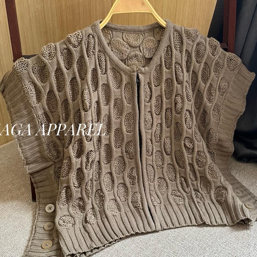 Yomanah Vest - Atasan Vest Rompi Rajut Zipper Crop Wanita Variasi Kancing Samping Kekinian
