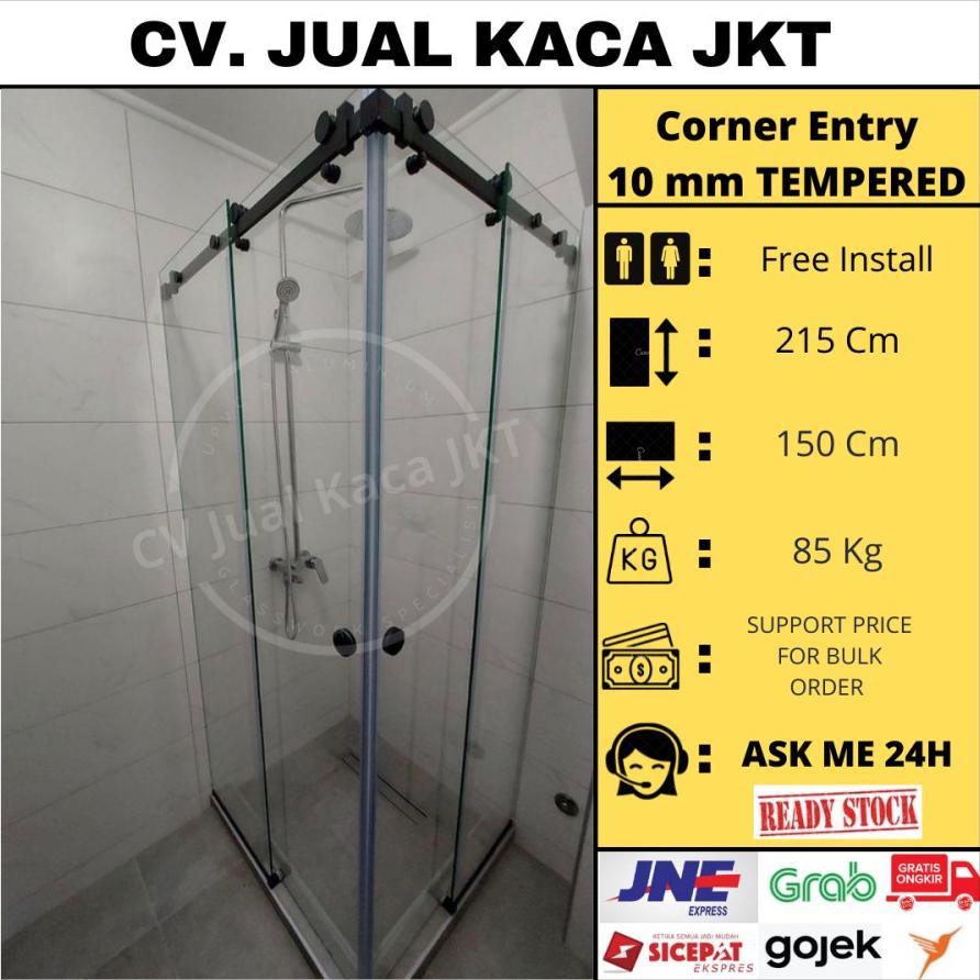 Partisi Kaca Shower Corner Entry Custom 10 Mm Tempered