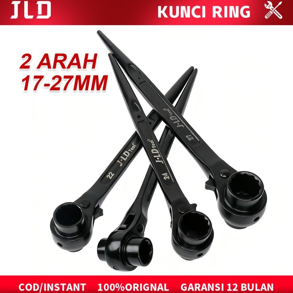 JLD Kunci Ring Rachet Skafolding Torsi 2 Arah Bolak-Balik Rachet 17-27MM Torsi Torque Kombinasi Disk