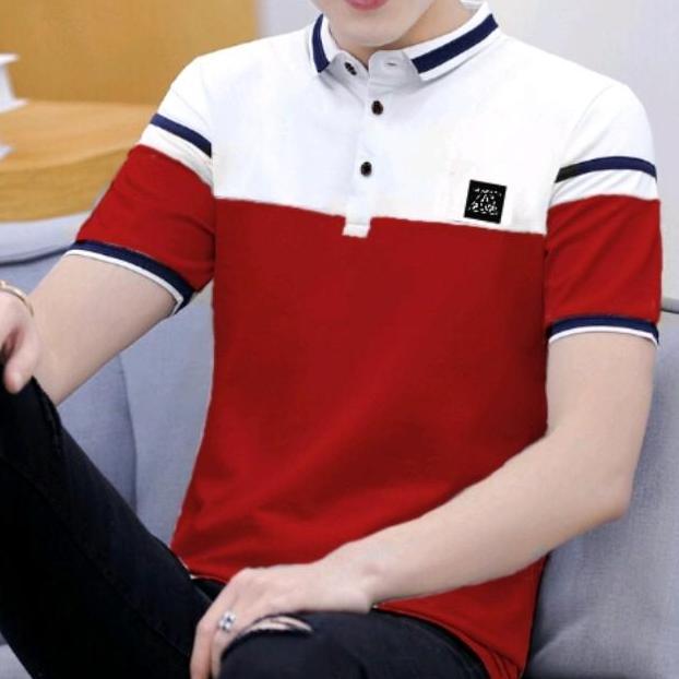 Smith- Baju Merah Putih //  Kaos Pria Original Distro Polo Shirt Combinasi Formal Casual Busines Tan