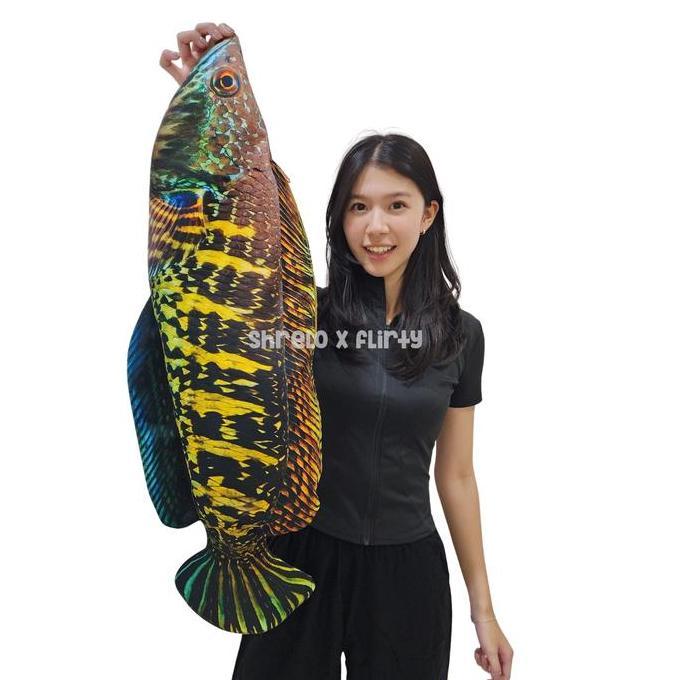 Tas Canvas Shrelo Ikan Gabus Channa Jumbo Segar Kado Unik Dengan Zipper Furing Print Daging Ikan Tal
