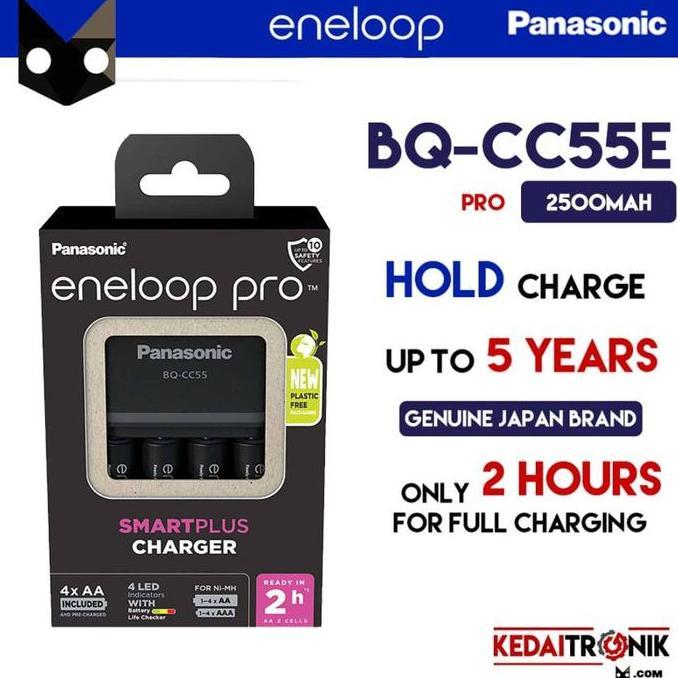 Charger KIT Eneloop PRO Panasonic BQ-CC55E Baterai AA 2500 Quick Fast