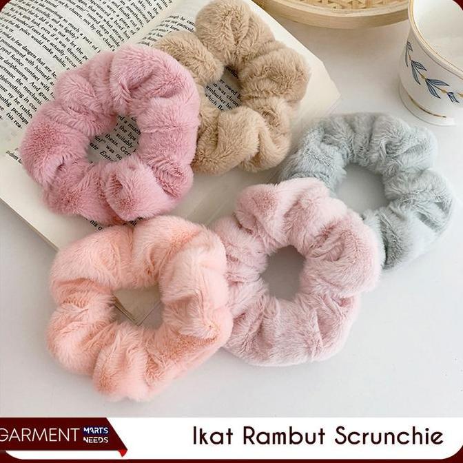 QUIXOTE Ikat Rambut Scrunchie Gaya Korea Tile Bulu Kain Hairband Gelang Kuncir