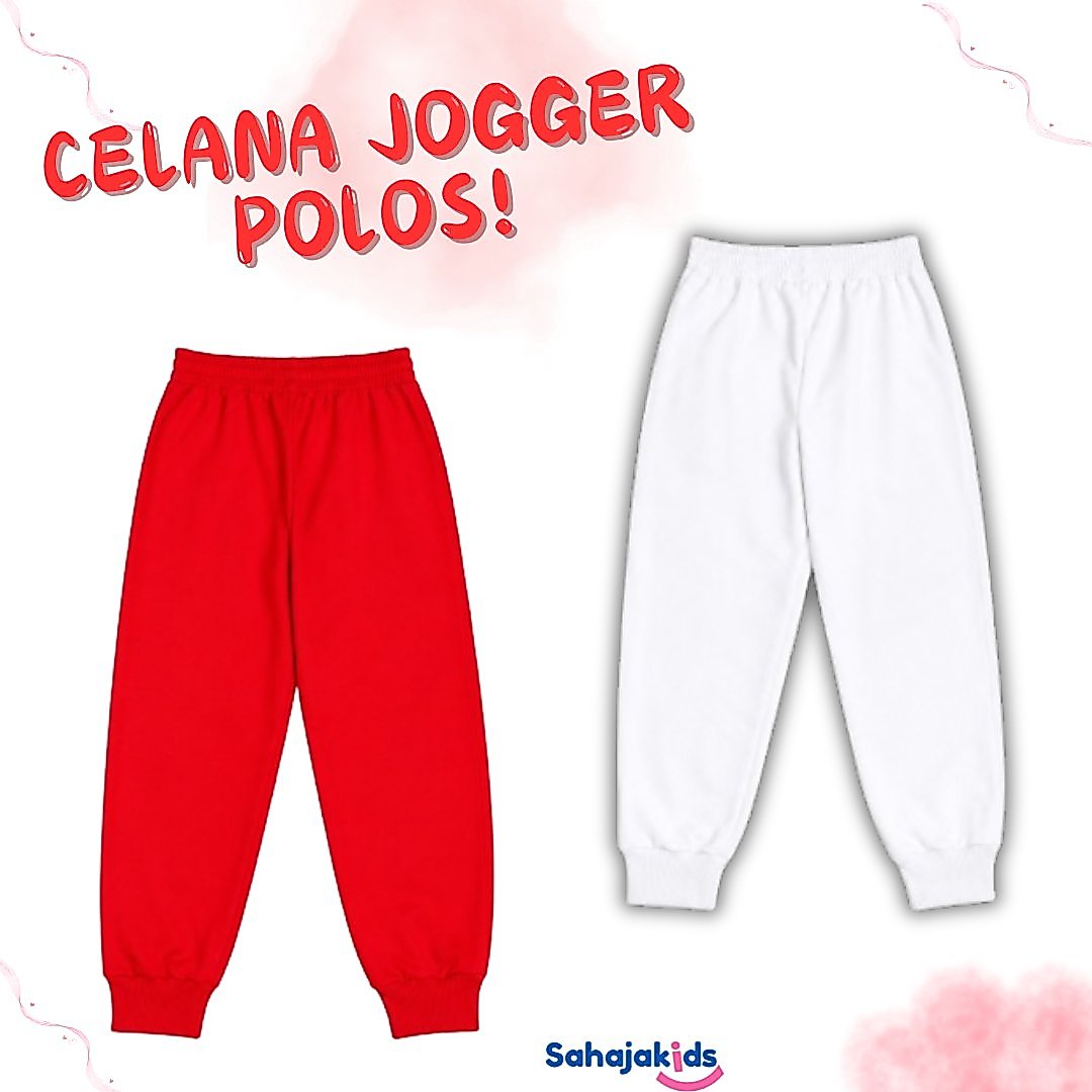 Celana Joger Polos Anak Celana Training Merah Putih Jogger Celana Anak Laki-laki Usia 1-12 tahun