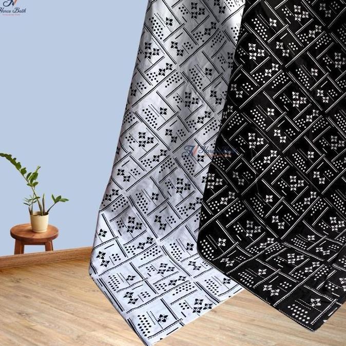 Btk - Kain Batik Print Motif Sashiko Garis & Sashiko Bunga Hitam