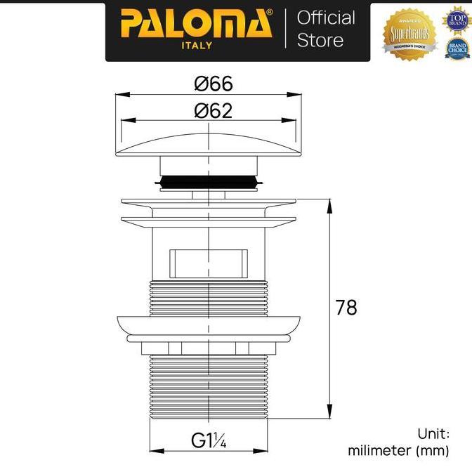 Bath- Paloma Wtp 2301 Afur Stafel Kepala Sifon Pop Up Ste Avur Shtafel Brass Kuningan Chrome Krom