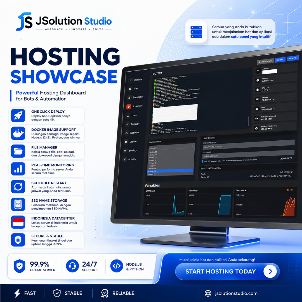 Jasa Hosting Bot 24/7 | Support WhatsApp, Telegram, Discord  | Hosting Bot