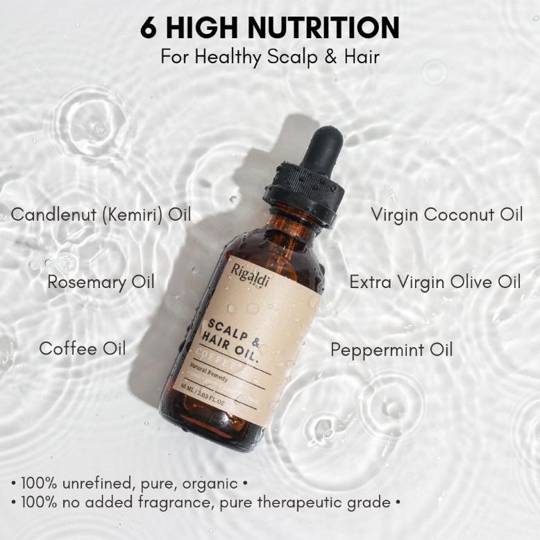 Rigaldi Scalp & Hair Oil Coffee, Peppermint, Rosemary | Minyak Perawatan Rambut Rontok, Bercabang, K