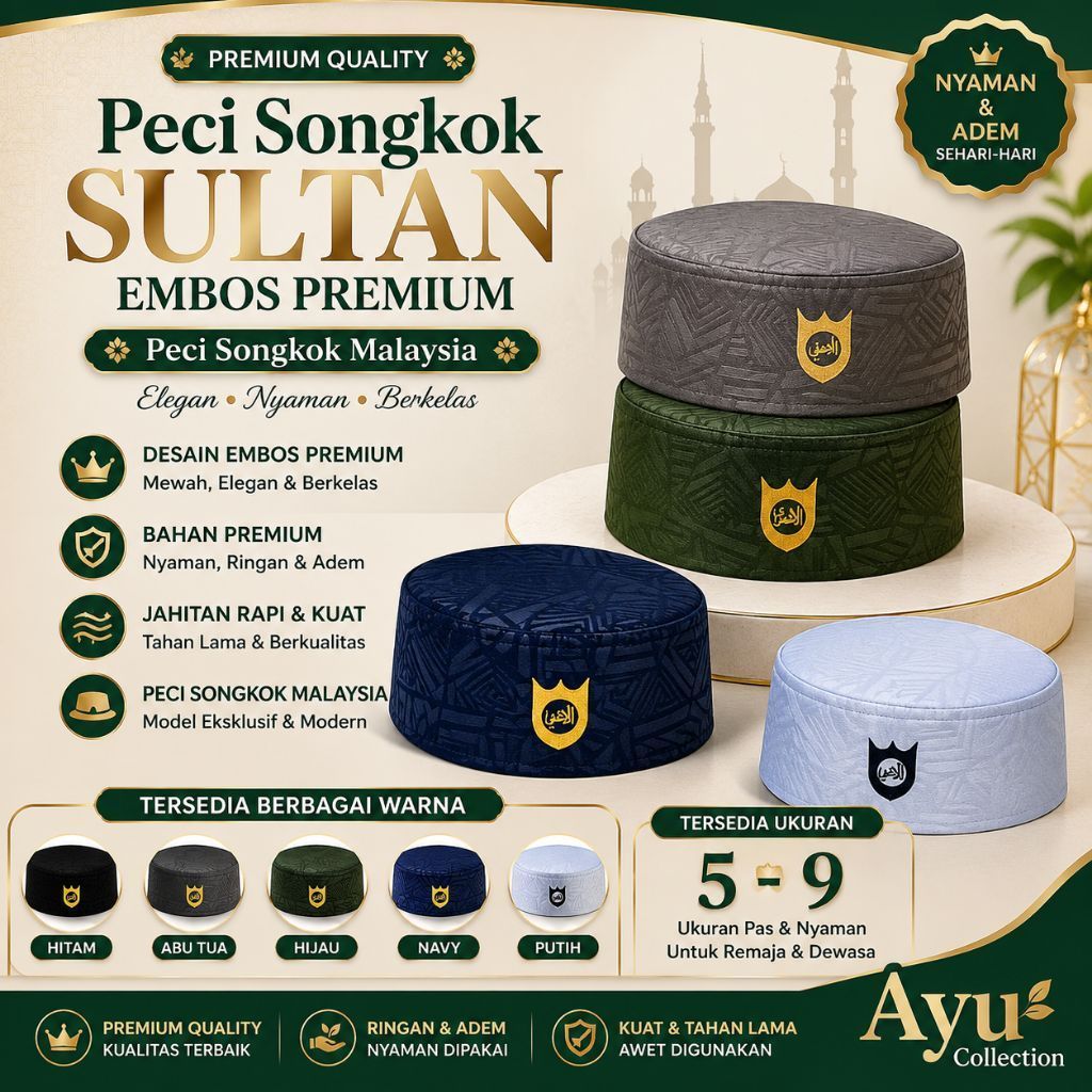 Peci Songkok Malaysia Embos Premium Peci Sultan