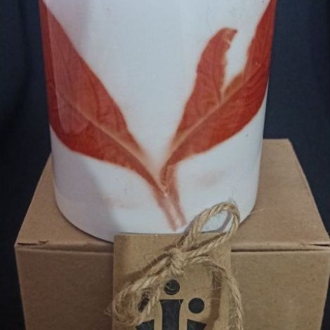 Mamijo Ecoprint - Mug Keramik Motik Daun Alami Premium / Gelas Ecoprint Gift Box