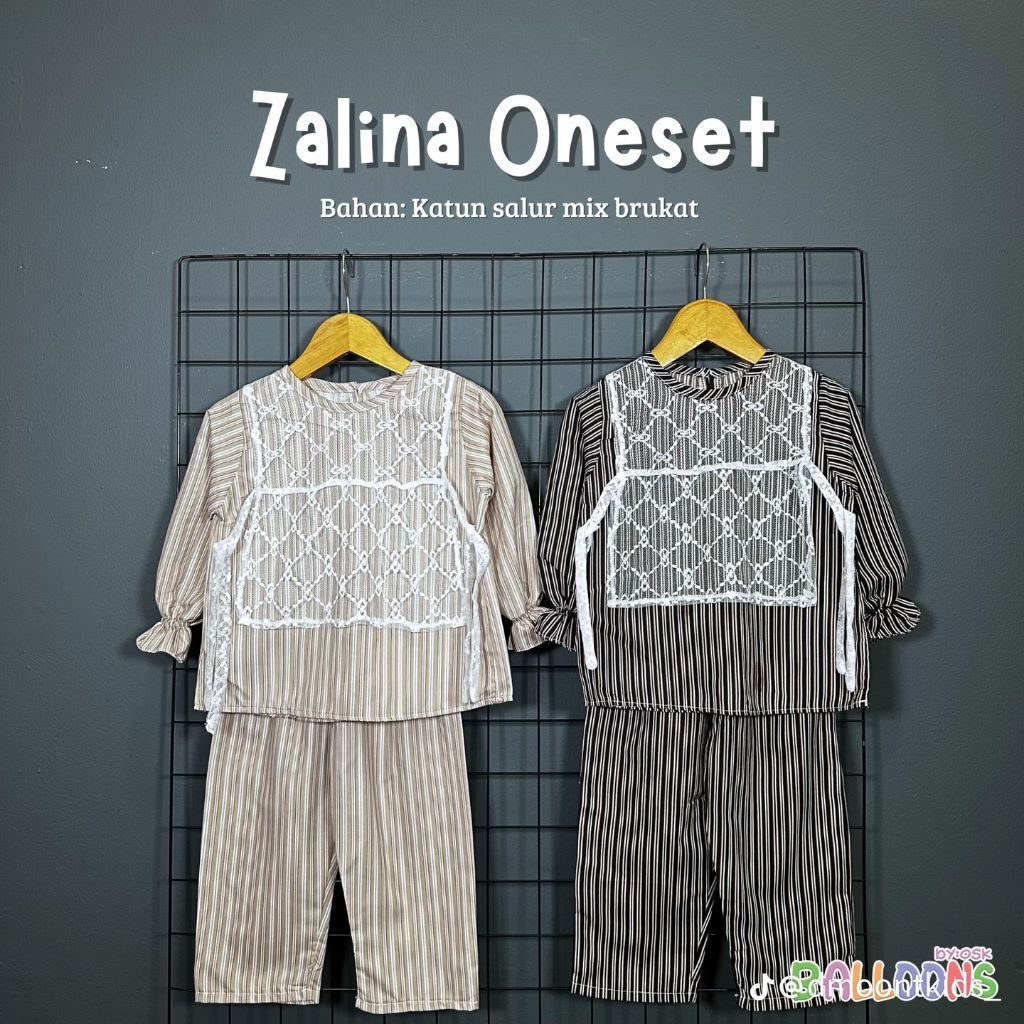 zalina one set, bahan katun salur dan brukat Malika