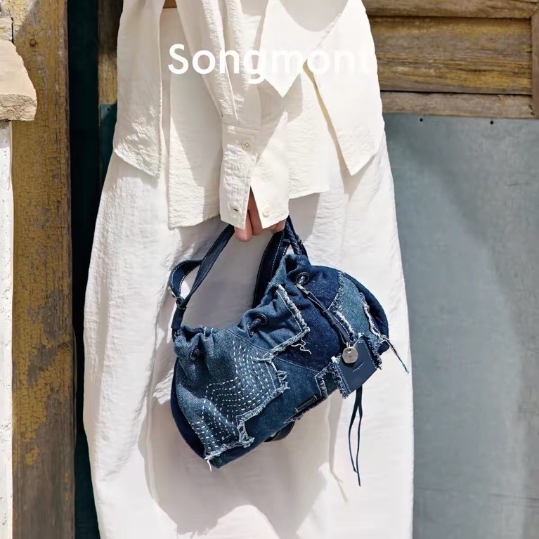 Songmont mini gather bag denim patchwork collection bag