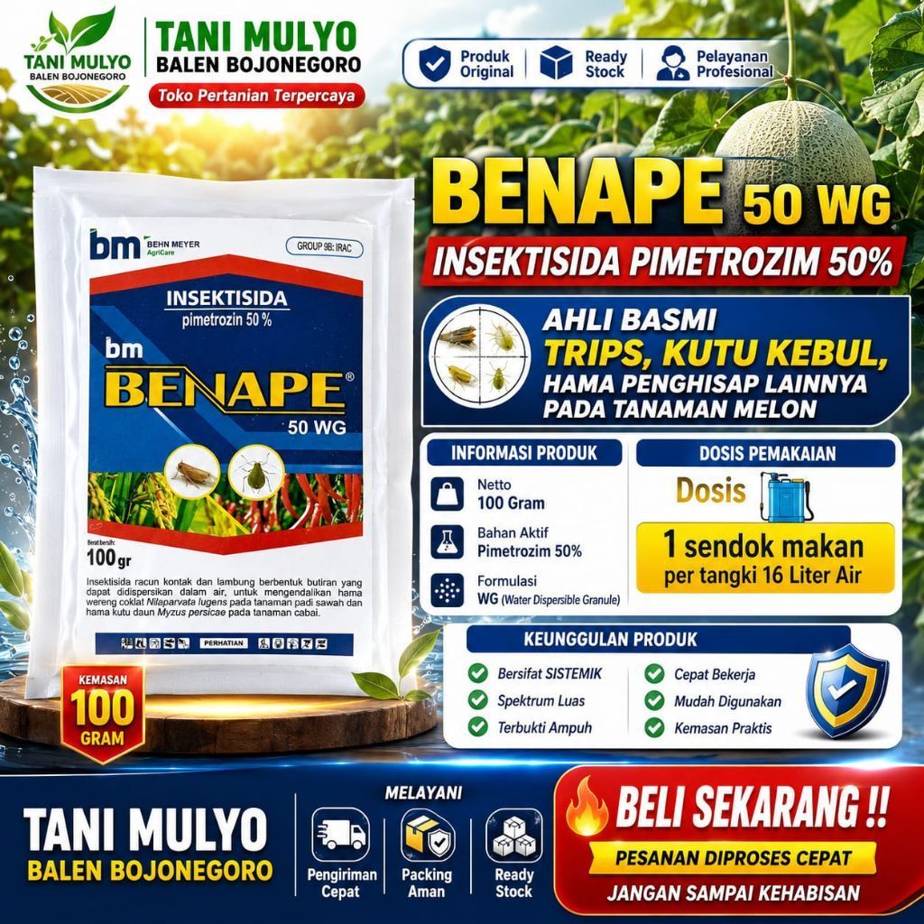 BENAPE 50 WG 100 Gram Pimetrozim Setara PLENUM, Ampuh basmi Wereng, Trips, kutu kebul tungau apids p