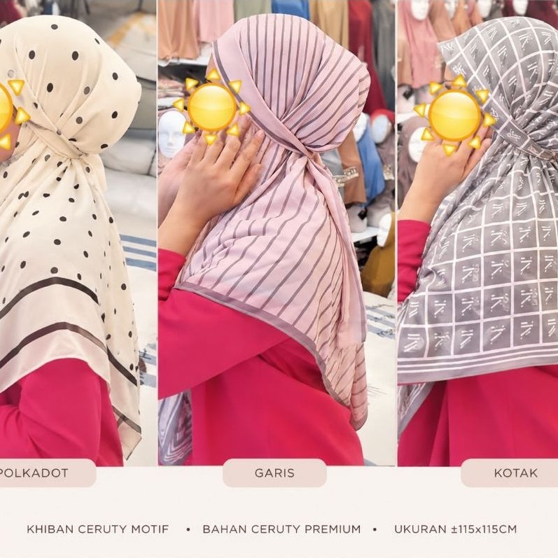 Khimar Ceruty Motif PremiumPolkadot • Garis • Adem • Ringan • Mudah Dibentuk