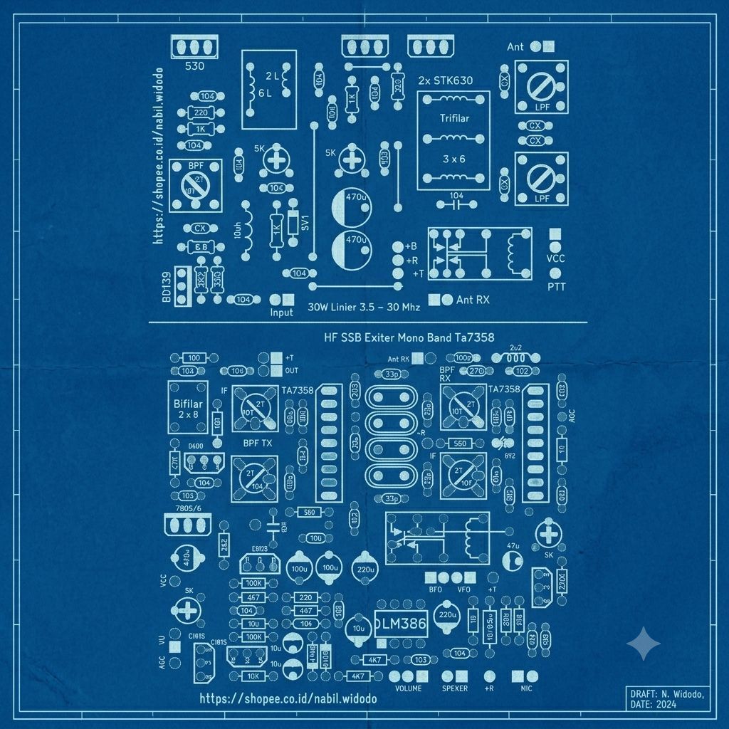 PCB SSB TA7358 10-30 WATT, Radio Transceiver HF monoband SSB pancarima