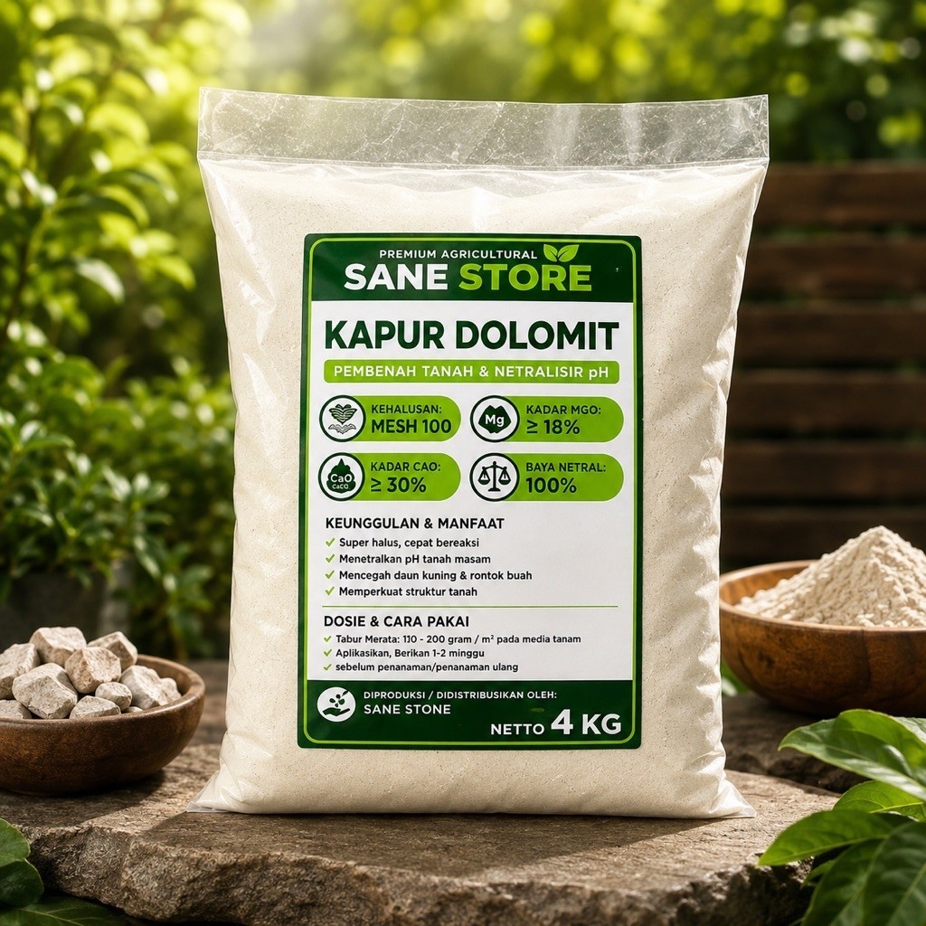 Kapur Dolomit 4kg Mesh 100 Pembenah Tanah & Netralisir pH Penyubur Tanaman