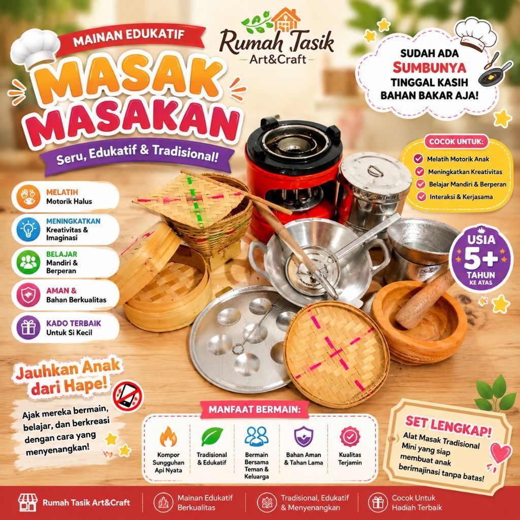 Rumah Tasik Alat Mainan Masak Masakan Anak Paket Cobek Dandang Bakulset