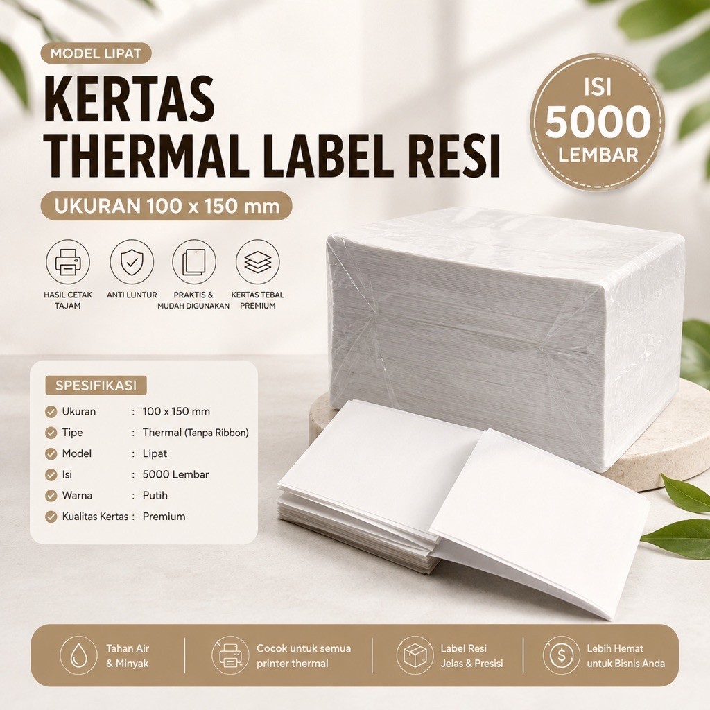 Thermal Kertas Label Resi Stiker 100 x 150 Isi 5000 Lembar