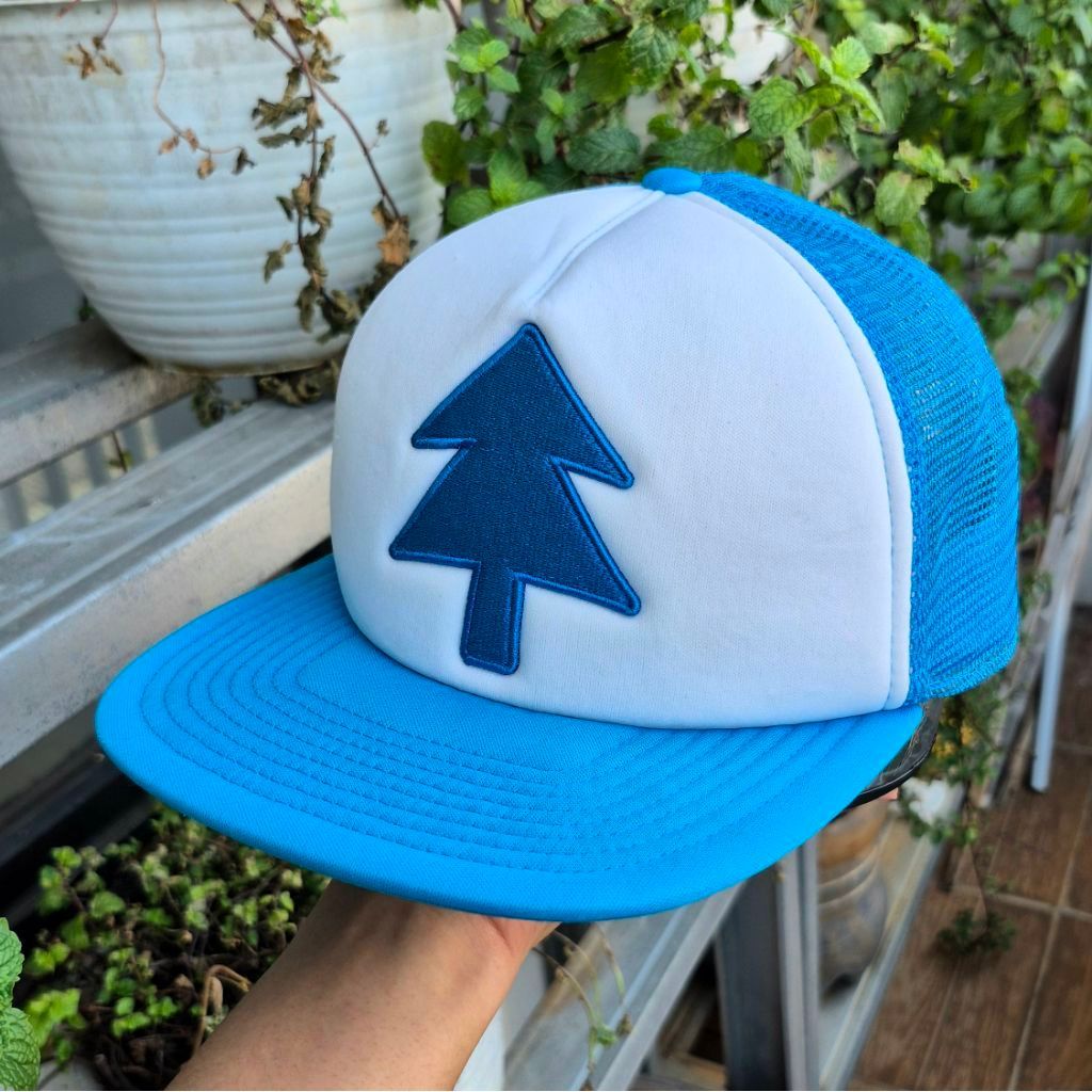 Topi Jaring Dipper Pines / Pohon Pinus Disney Gravity Falls Trucker Hat Biru Putih