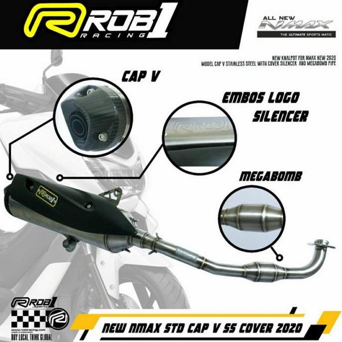 KNALPOT ROB1 NEW NMAX 2020 STANDARD CAP V STAINLESS MEGABOMB NMAX NEW