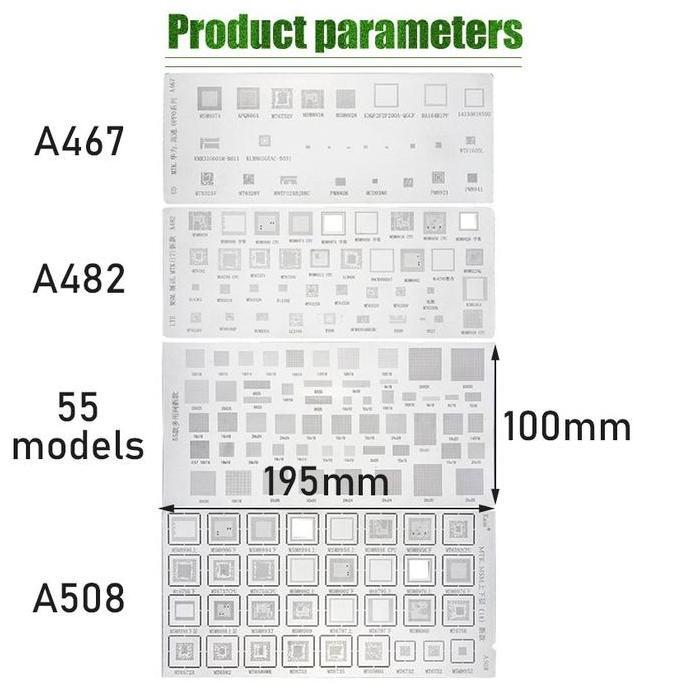 PUPYLO 4Pcs Cetakan Universal IC Plat Amaoe BGA / Stencil Plat BGA Universal Amaoe A467 / A482 / A50
