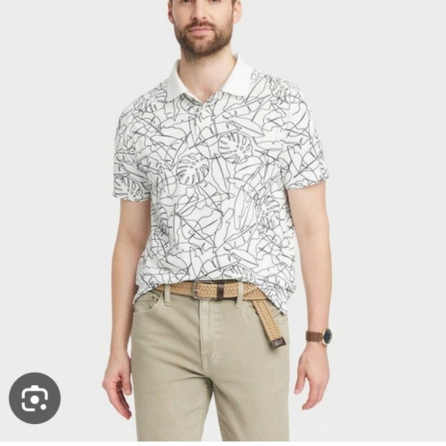 GOODFELLOW & CO MEN'S PERFORMANCE POLO FEATHER SHIRT / KAOS POLO PUTIH MOTIF FLORAL PRIA