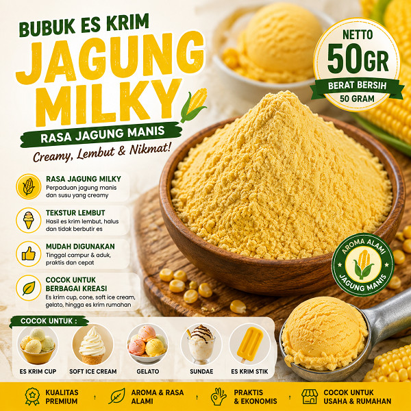 Bubuk Es Krim Jagung Milky 50Gr Serbuk Ice Cream BJagung Milky 50Gr Eskrim Kiloan Bahan Instan Premi