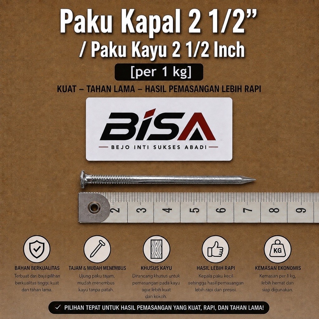 Paku Kapal 2 1/2” / Paku Perahu Paku Sampan 2 1/2 Inch [per ±1 kg]