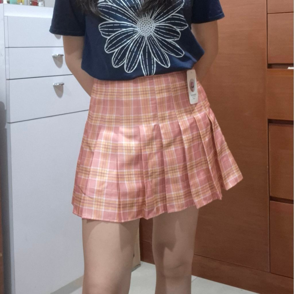 [CUCI GUDANG] Rok Sekolah Perempuan Wanita Anak Korean Higschool Pink thrift new