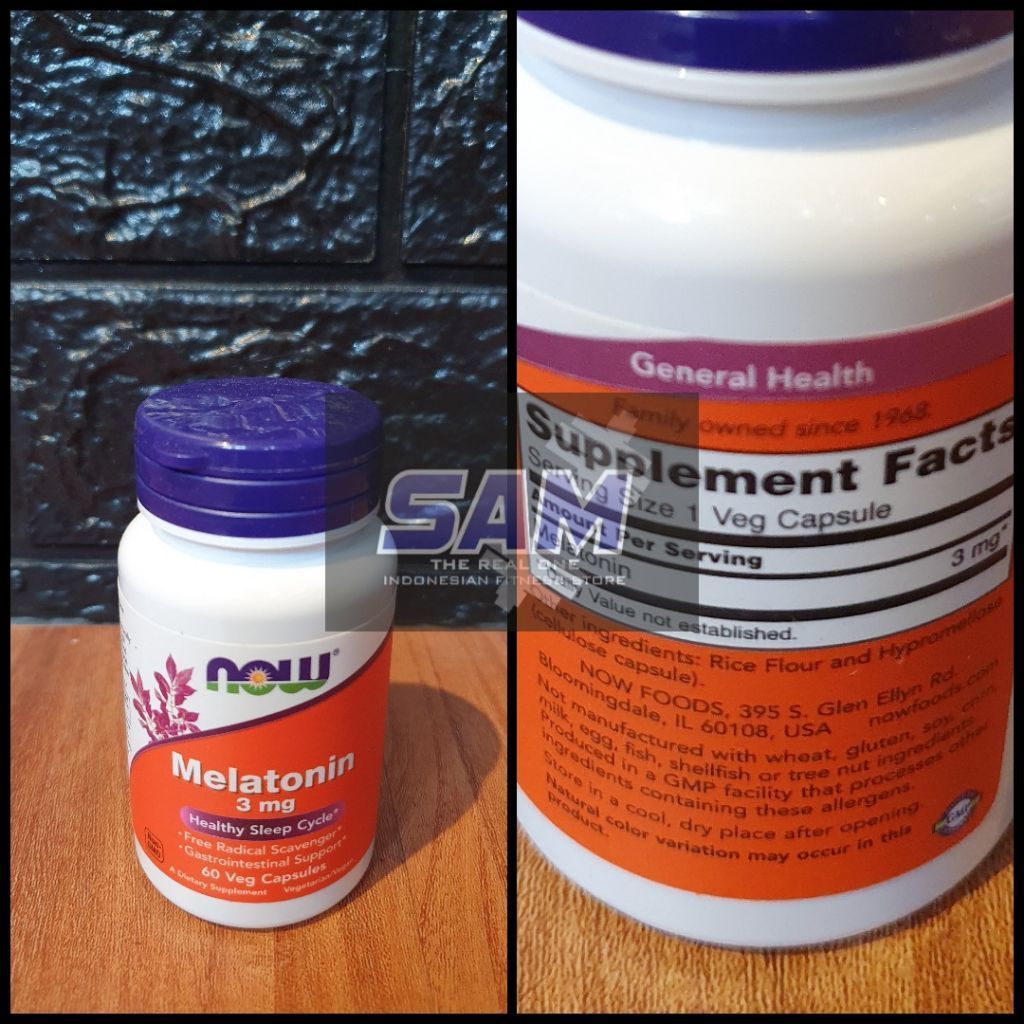 Suplemen Fitness NOW Melatonin 3 mg 60 kapsul Malang ZMA Sleep