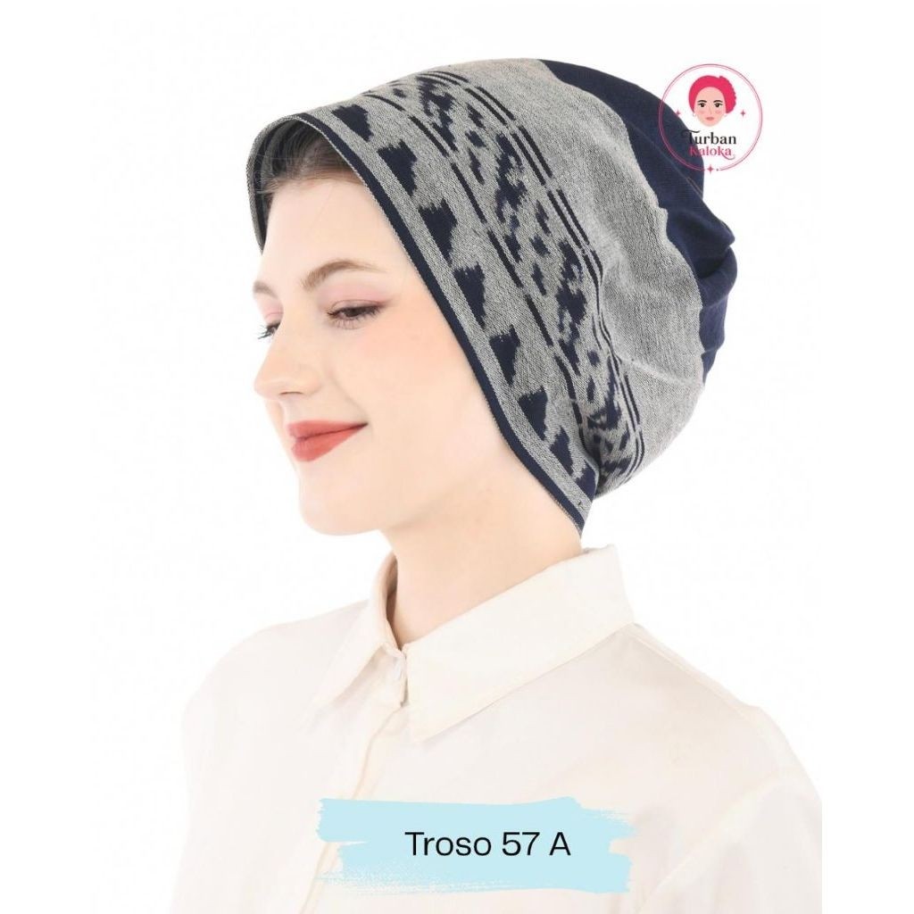 Kaloka Turban dewasa instan sorban hijab kupluk beanie topi kemo tenun motif etnik tenun jepara biru