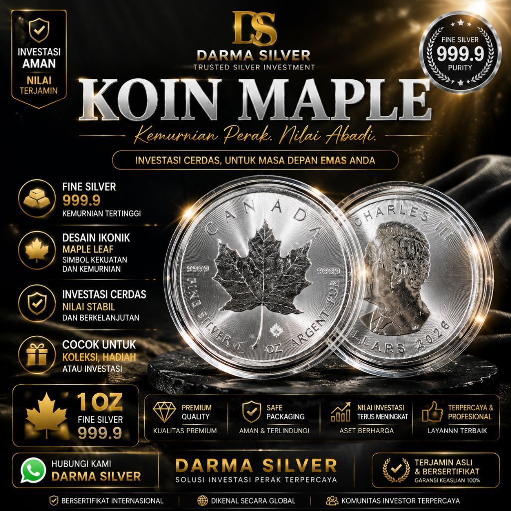 Koin Silver Maple Leaf Canada, Fine Silver 1 OZ - Charles III, 5 Dollars 2026, 9999%