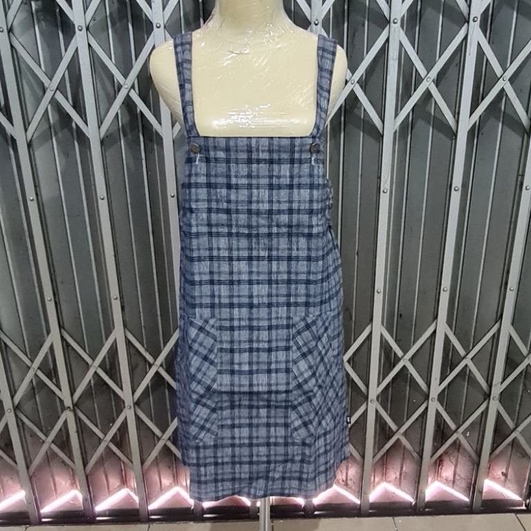 NEW! OVERALL JEANS DRESS MOTIF TARTAN BY LOIS SIZE M