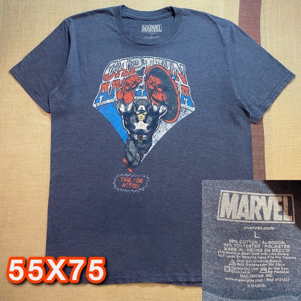 Kaos second Marvel Vintage Captain America Grey Heather / Navy Heather - Tag Marvel Mad Engine Size 