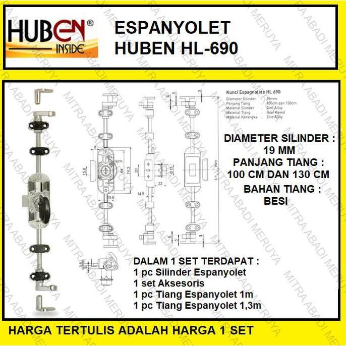 Kunci Lemari Espagnolete Espanyolet Spanyolet Huben HL 690