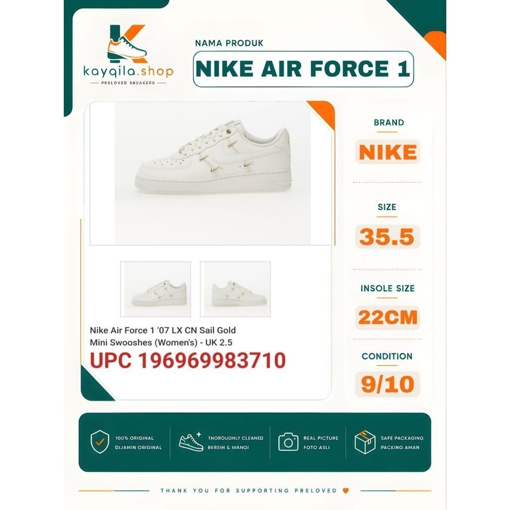 Sepatu Nike Air Force One AF 1 Size 35 Preloved Second Original