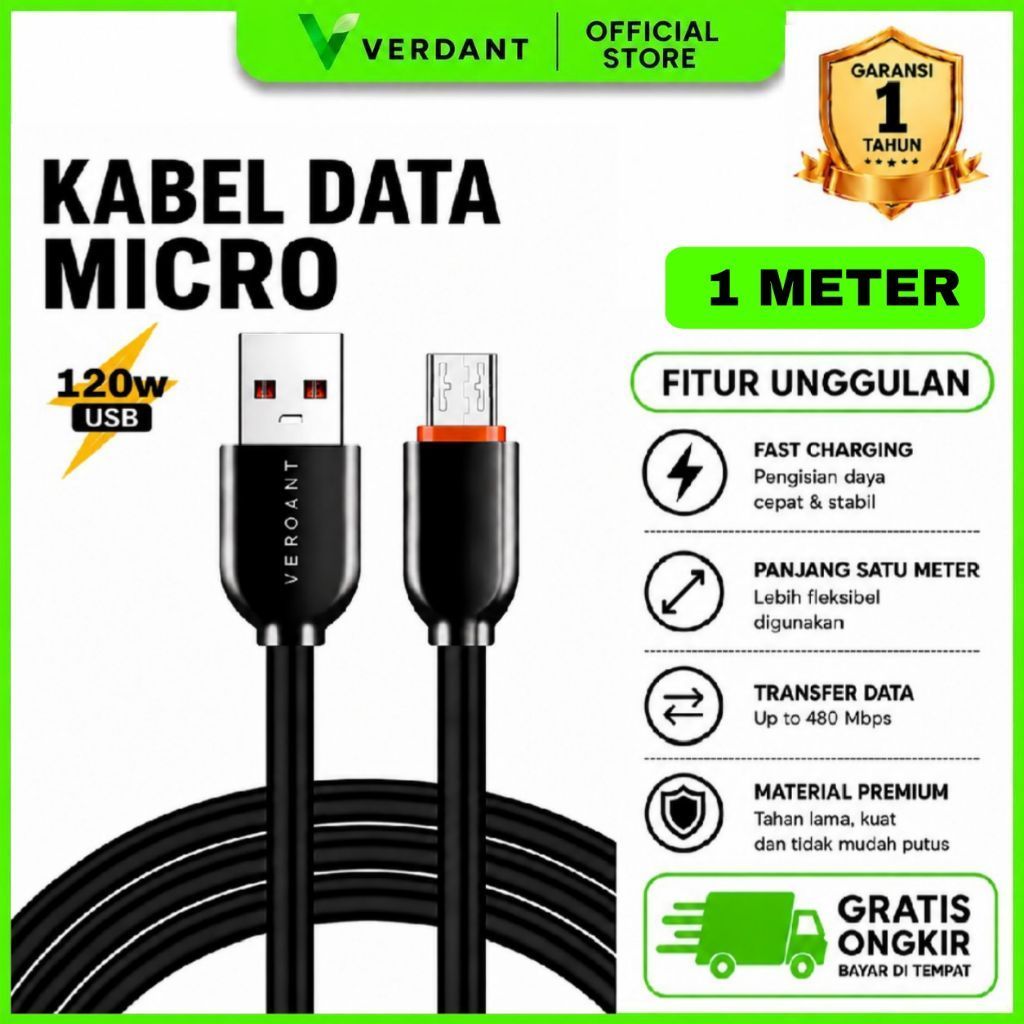 KABEL DATA USB LIGHTNING/IOS VUL-03 CABLE 3A QC3.0 SUPER FAST CHARGING 120W BY VERDANT
