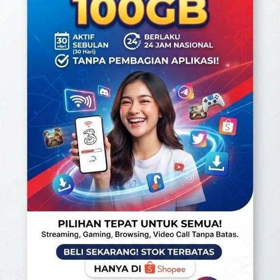 KUOTA INTERNET TRI 100GB