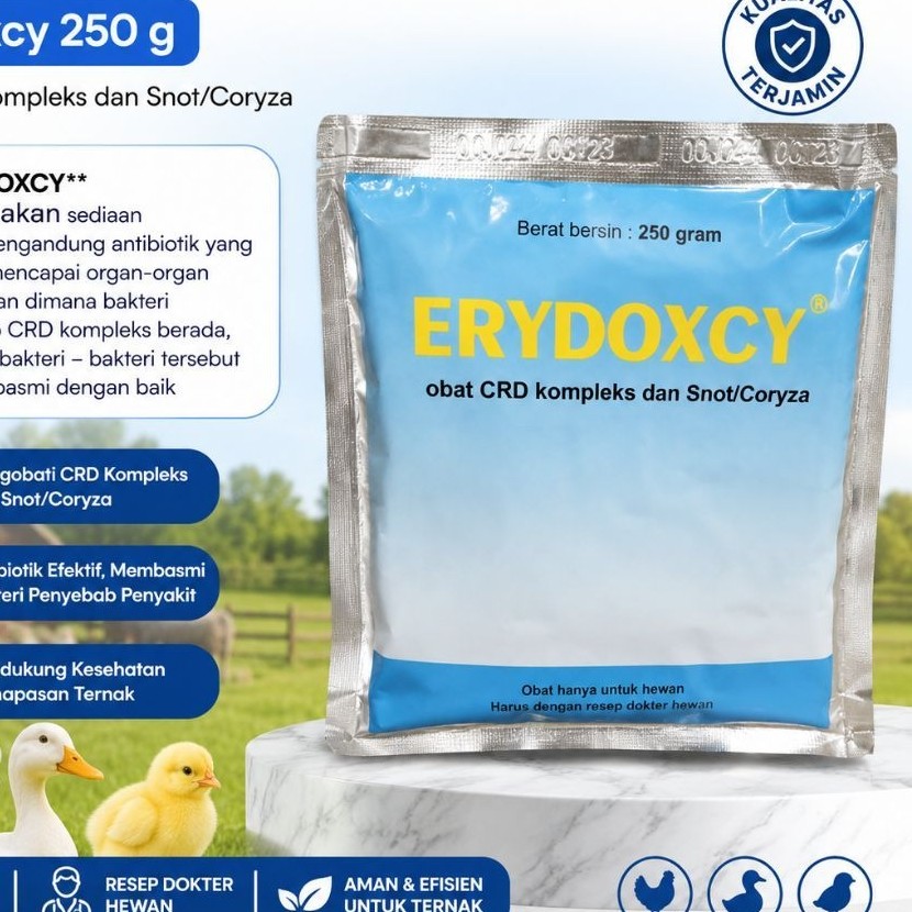 ERYDOXCY 250 g Obat CRD Ayam & Snot/Coryza | Antibiotik Unggas untuk Infeksi Pernapasan Ayam Broiler