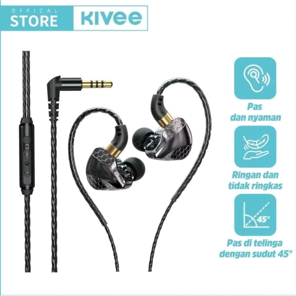 HEADSET KABEL KIVEE HITAM DISKON