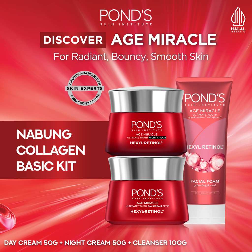 NABUNG COLLAGEN BASIC KIT | PONDS Age Facial Foam 100G + Day Cream 50G + Night Cream 50G | Hexyl-Ret