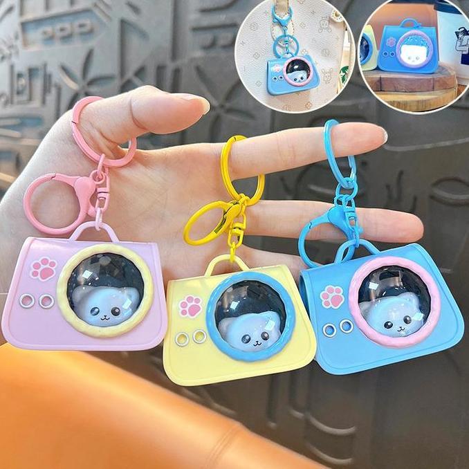Gantungan Kunci Kucing Kapsul LED Lampu Tidur & Hiasan Tas | Desain 3D Antariksa Lucu, Hadiah Romant