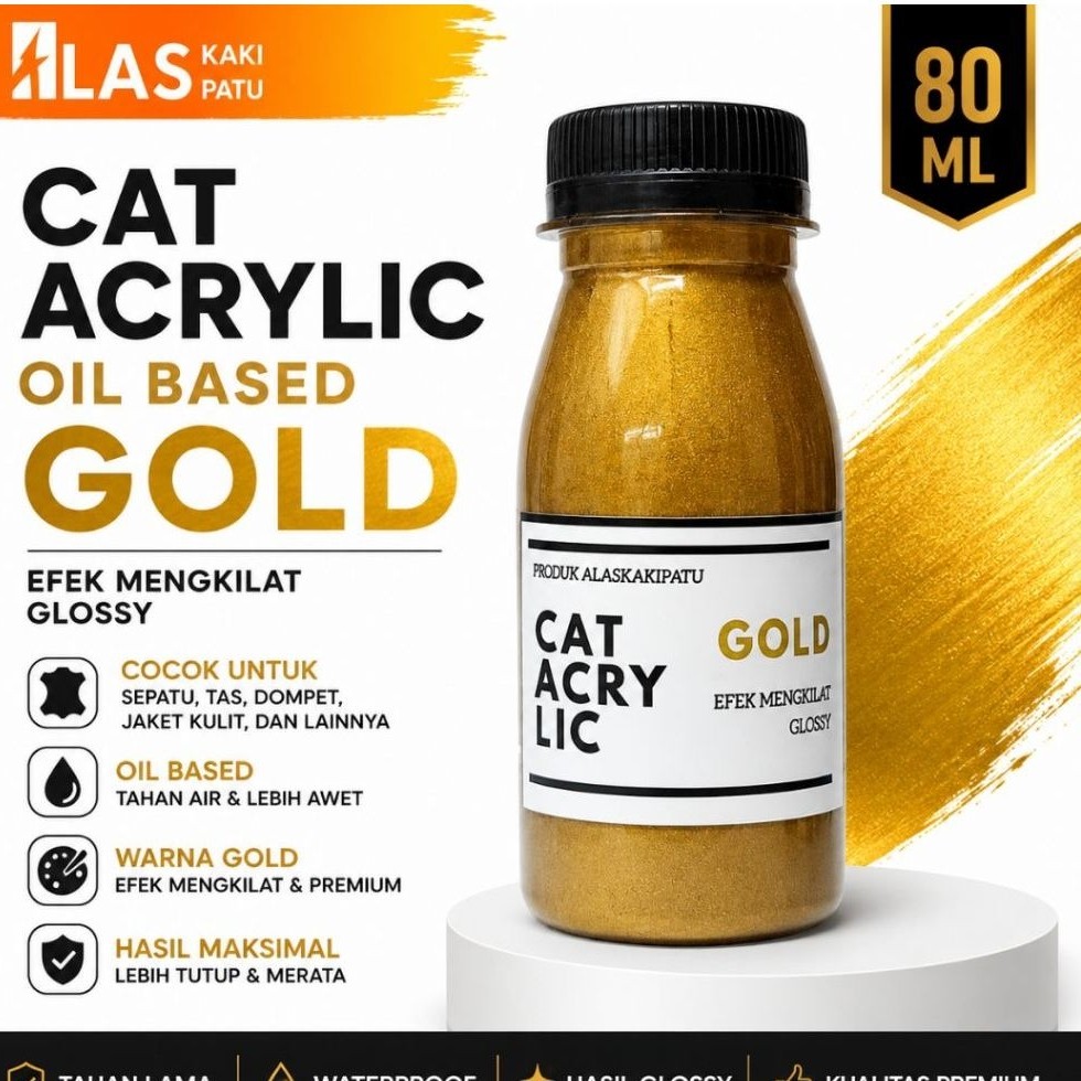 Cat Acrylic Oil Based Gold 80ml | Cat Kulit Sepatu Tas Dompet Jaket | Leather Paint Premium