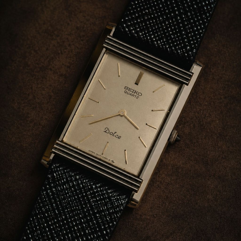[SOLD]Jam Tangan Pria Wanita Vintage Seiko Dolce Tank Quartz Gold Dial Original