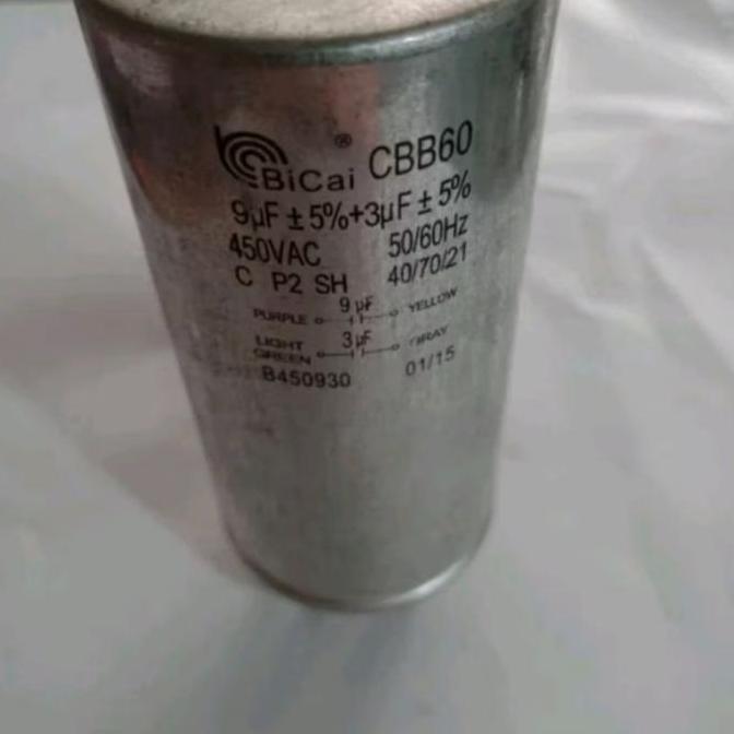 KAPASITOR DOUBLE MESIN CUCI TOSHIBA BICAI CBB60 9 + 3 MF ORIGINAL PACPC