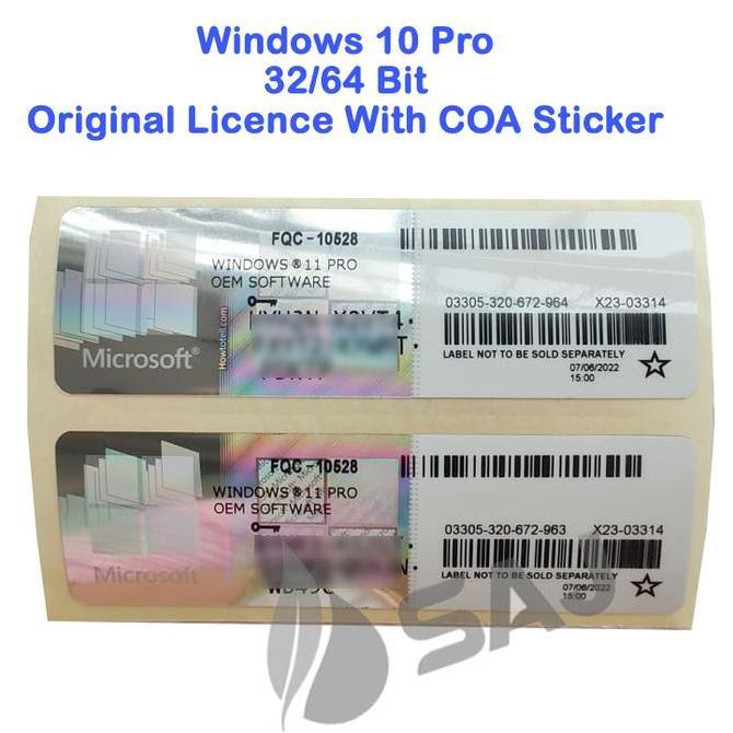 Windows 10 Pro 32/64 Bit {plus DVD} - Digital Licence With Stiker Key (COA Original)
